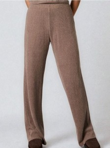 Prążkowane spodnie wide leg - brązowy