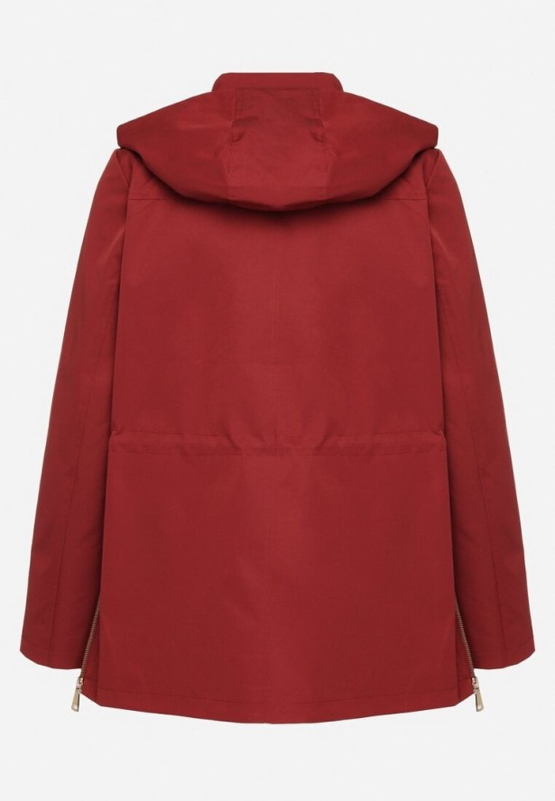 Bordowa Kurtka Parka z Odpinanym Kapturem i Ozdobnymi Suwakami Velotia