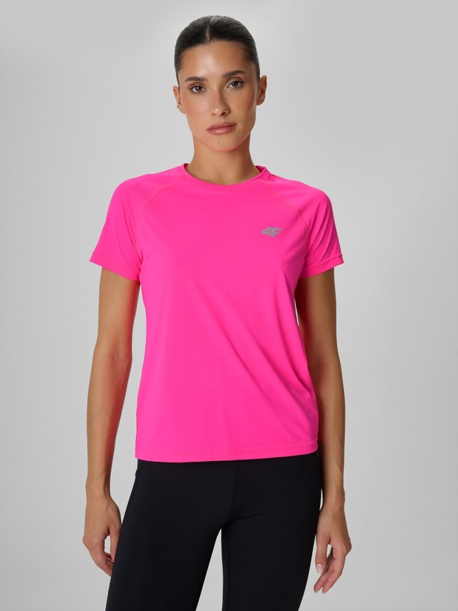 4F Koszulka do biegania regular szybkoschnąca damska - różowa M