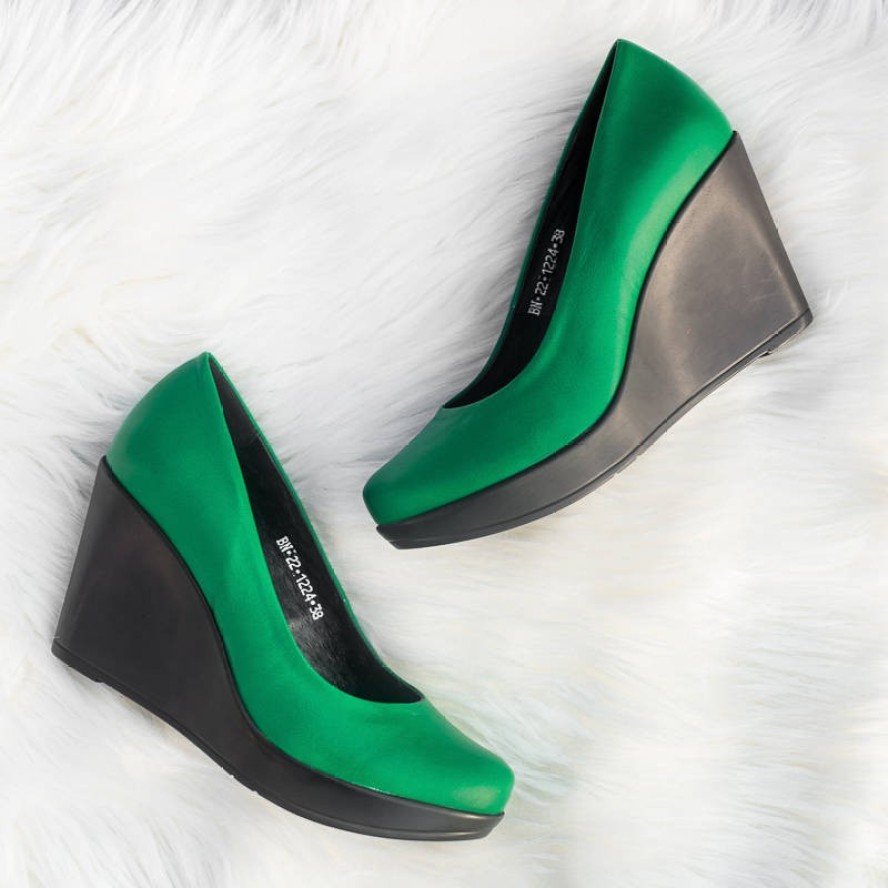 Zielone Czółenka Karino Damskie Półbuty Na Koturnie