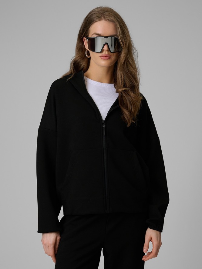 4F Bluza dresowa regular z kapturem damska - czarna L