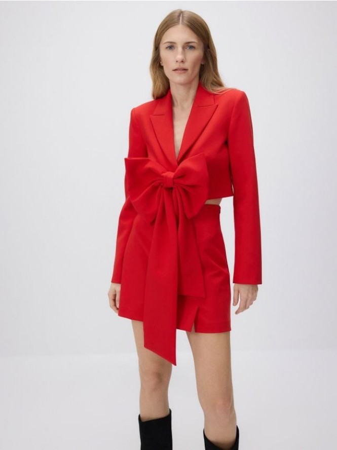 Krótka marynarka z kokardą - czerwony