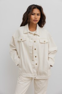 Kurtka jeansowa oversize w kolorze beżowym - BOWIE BEIGE DENIM JACKET-UNI