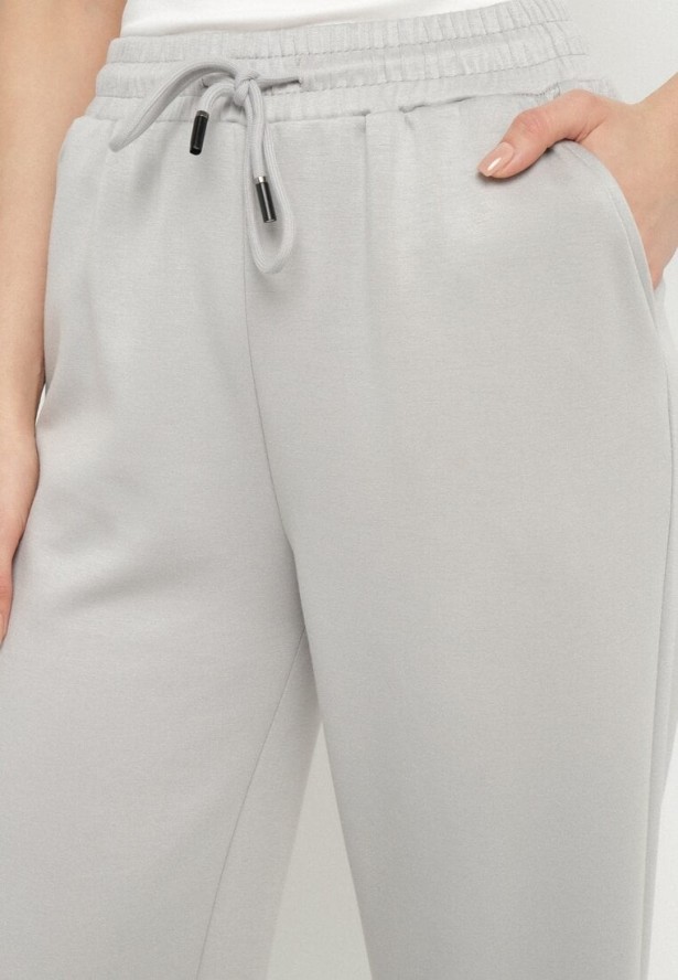 Szare Spodnie Dresowe Szerokie z Wiskozą Elaniris