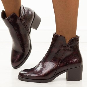Bordowe botki damskie na obcasie M.Daszyński Sa128-61