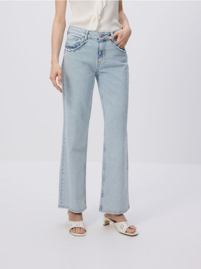 Jeansy wide leg z falbankami - wielobarwny