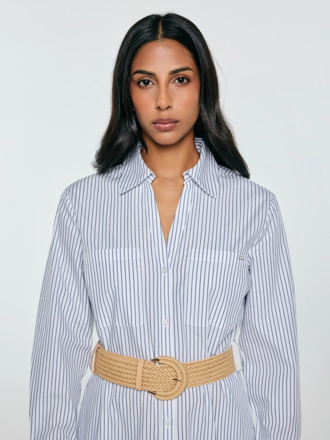 Sukienka damska midi koszulowa jasnoniebieska Merinsa 400