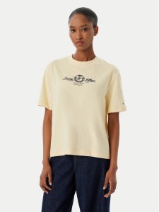 Tommy Hilfiger T-Shirt Crest WW0WW48713 Kremowy Relaxed Fit