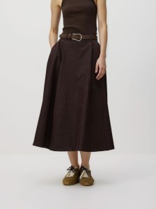 Spódnica midi z paskiem - brązowy