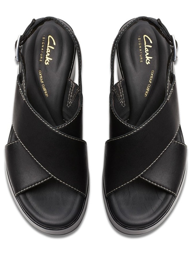 Clarks Skórzane sandały "Manon Wish" w kolorze czarnym na koturnie rozmiar: 39,5