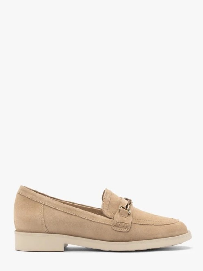 Piaskowe mokasyny ze skóry welurowej
