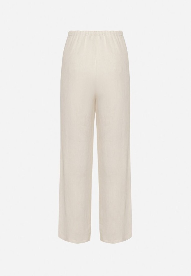 Białe Szerokie Spodnie z Wiskozy z Wiązaniem w Talii Lilriz