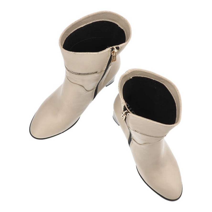 Beżowe Eleganckie Botki Simen Na Obcasie