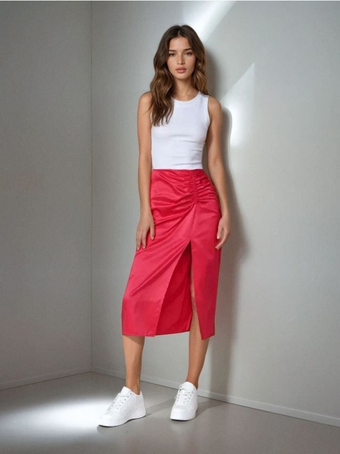 Spódnica midi z rozcięciem - różowy