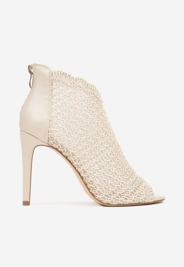 Beżowe Sandały Vices na Szpilce z Ażurową Cholewką Nelathra