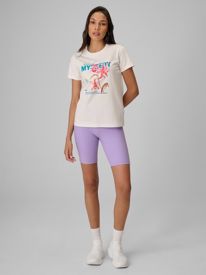 4F T-shirt regular z nadrukiem damski - biały S