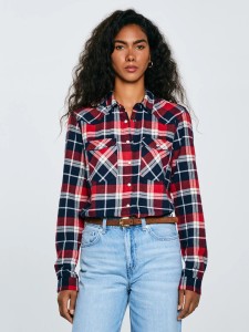 Koszula damska flanelowa z kratę czerwono-granatowa Hiri 603