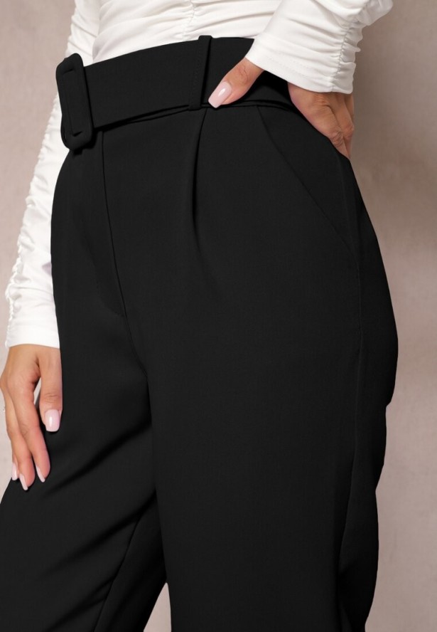 Czarne Spodnie Garniturowe High Waist z Paskiem Wenus