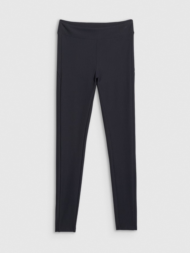 4F Legginsy dzianinowe prążkowane damskie - czarne L