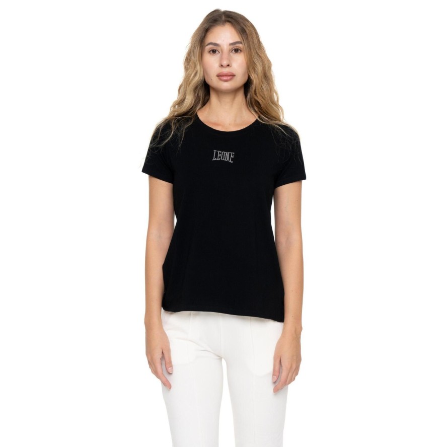Leone 1947 Never Without Damen Kurzarm-T-Shirt with Strass-Logo