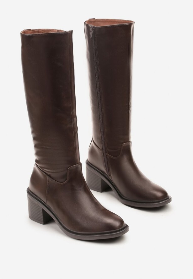 Ciemnobrązowe Kozaki Oficerki Vices na Słupku Giorima