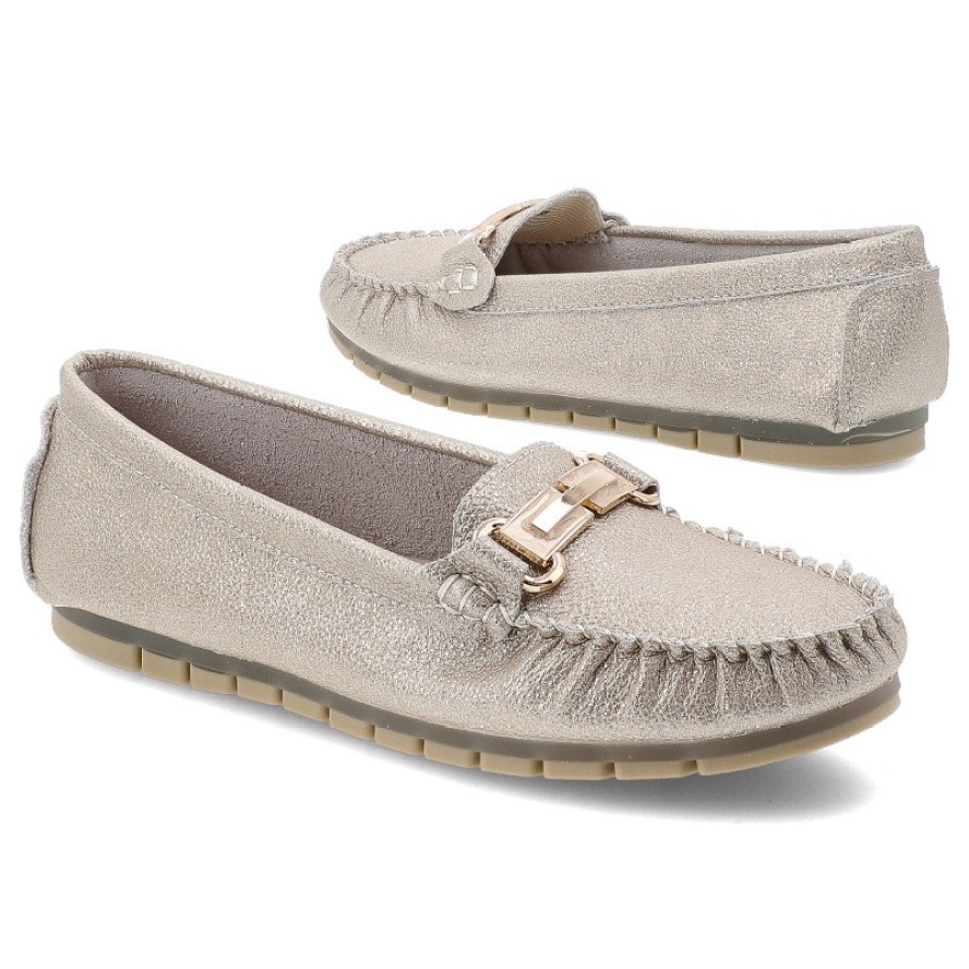 Złote Mokasyny S.Barski Eleganckie Obuwie Damskie Na Płaskiej Podeszwie