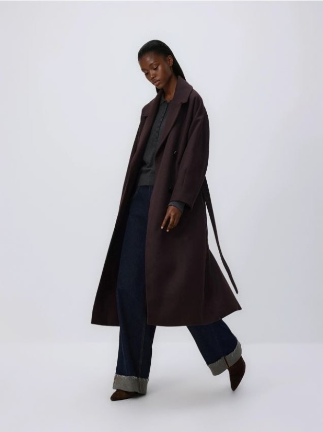 Płaszcz z domieszką wełny - ciemnobrązowy