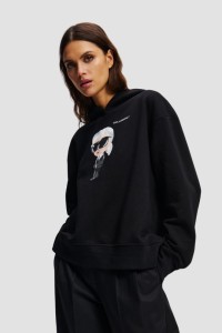 KARL LAGERFELD Czarna damska bluza z kapturem Ikon Aquarelle K, Rozmiar M