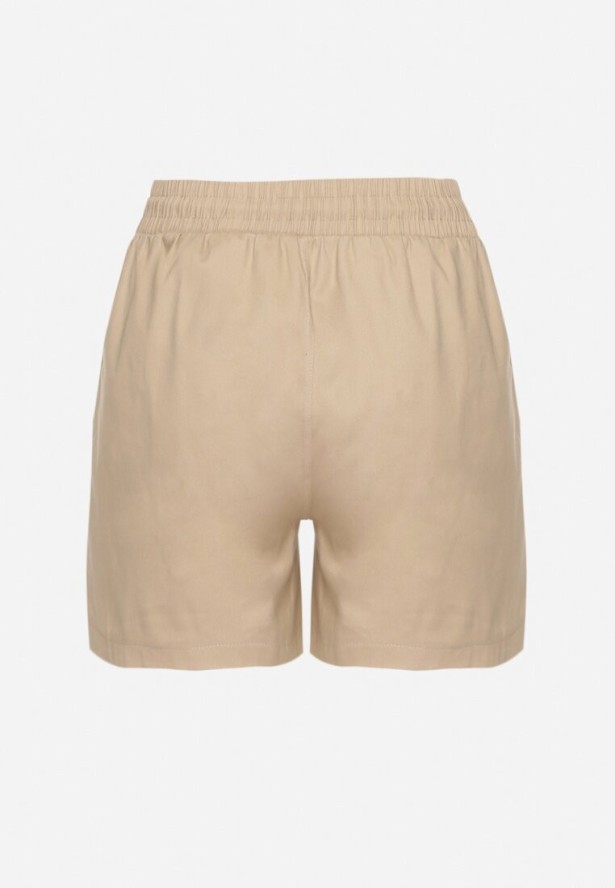 Beżowe Dresowe Szorty o Prostym Kroju z Wiązaniem i Kieszeniami Foladea