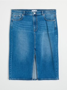 Jeansowa spódnica midi z rozcięciem plus size - niebieski