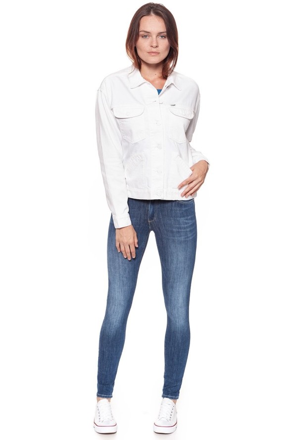 DAMSKA KURTKA JEANSOWA WRANGLER RETRO JACKET WHITE DAMAGED W415DM12Q 112128781