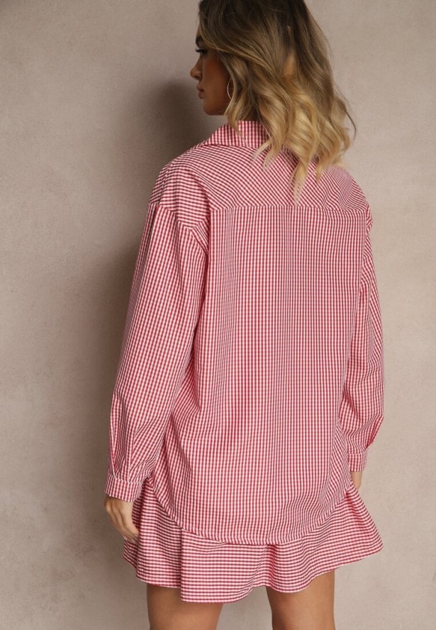 Czerwony Komplet Spódnica o Rozkloszowanym Kroju i Koszula Novarelle