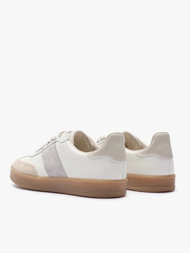 Kremowe sneakersy z szarym paskiem