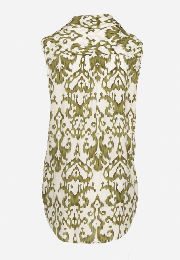 Zielona Bawełniana Koszula Bez Rękawów w Ornamentalny Wzór Jenalea