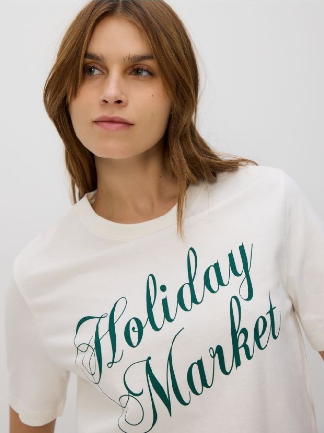 T-shirt ze świątecznym motywem - złamana biel