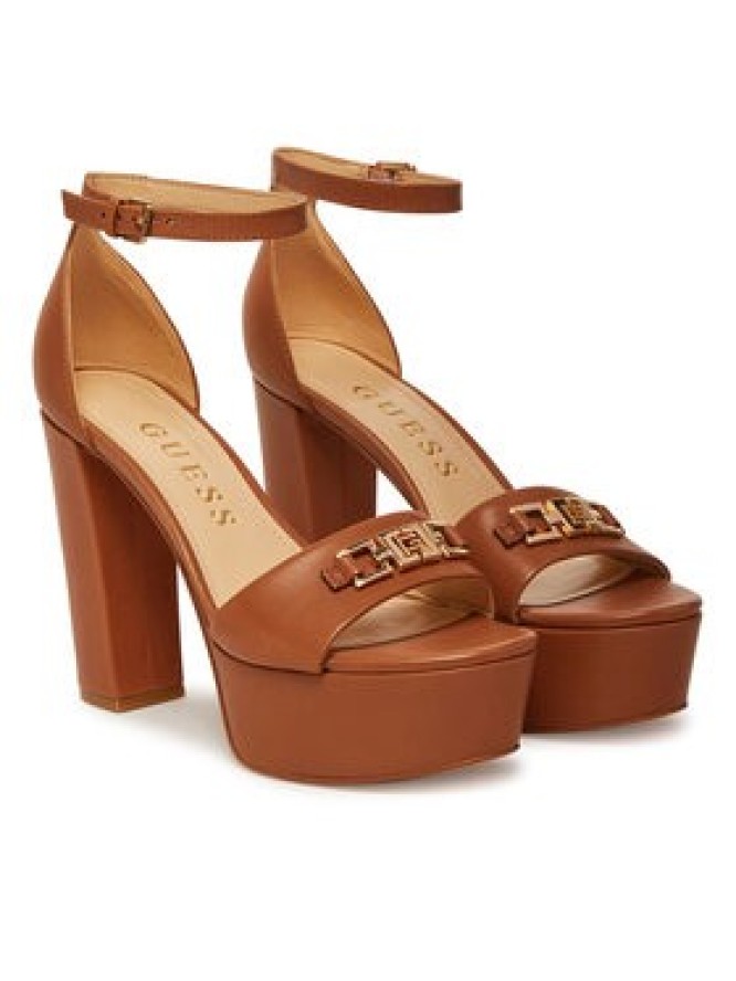 Guess Sandały FLJSET LEA03 Brązowy