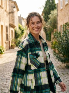 Kurtka koszulowa z domieszką wełny - zielony