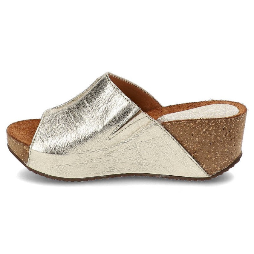 Złote Klapki Simen Wygodne Skórzane Buty Na Koturnie