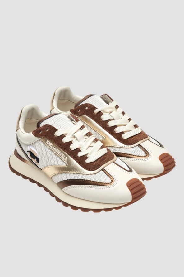 KARL LAGERFELD Biało-brązowe damskie sneakersy KAIRO NFT Peep, Rozmiar 39