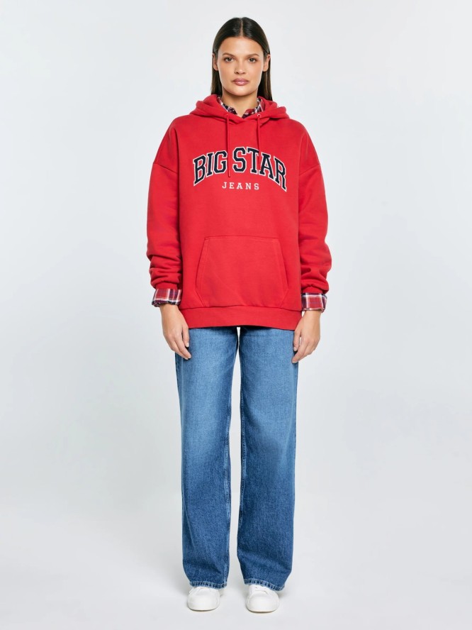 Bluza damska z kapturem z logo BIG STAR czerwona Rubialssa 603