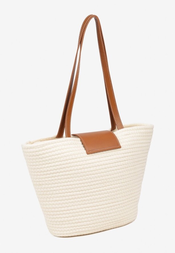 Beżowa Torebka Koszyk z Rączkami z Plecionego Sznurka Leollani