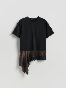 Asymetryczny t-shirt - ciemnobrązowy