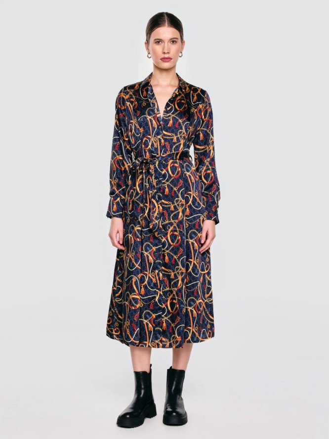 Sukienka damska midi koszulowa z nadrukiem granatowa Umi 403