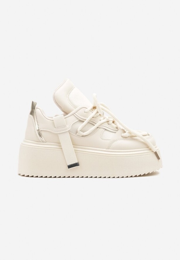 Beżowe Sneakersy na Grubej Podeszwie z Ozdobnym Sznurowaniem Sovvia