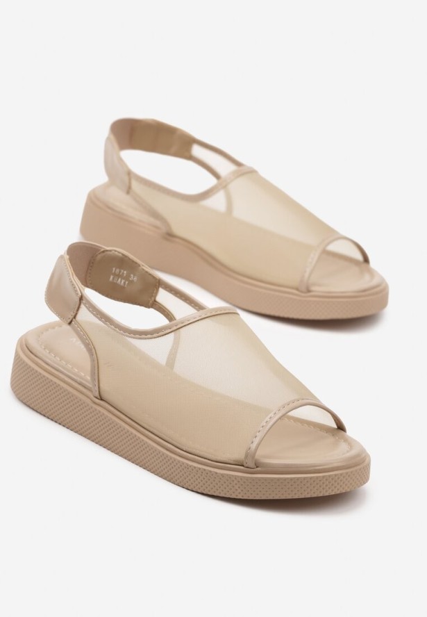 Ciemnobeżowe Sandały z Ozdobnym Paskiem na Pięcie Avelmoi