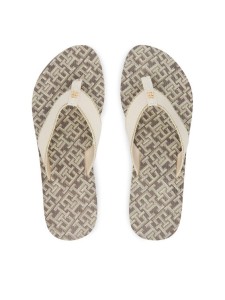 Tommy Hilfiger Japonki Monogram Mid Wedge Sandal FW0FW09419 Kremowy