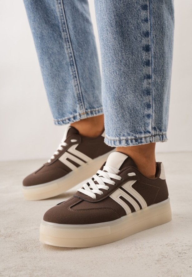 Brązowe Sneakersy w Stylu Klasycznych Tenisówek na Grubej Podeszwie Yenoinne