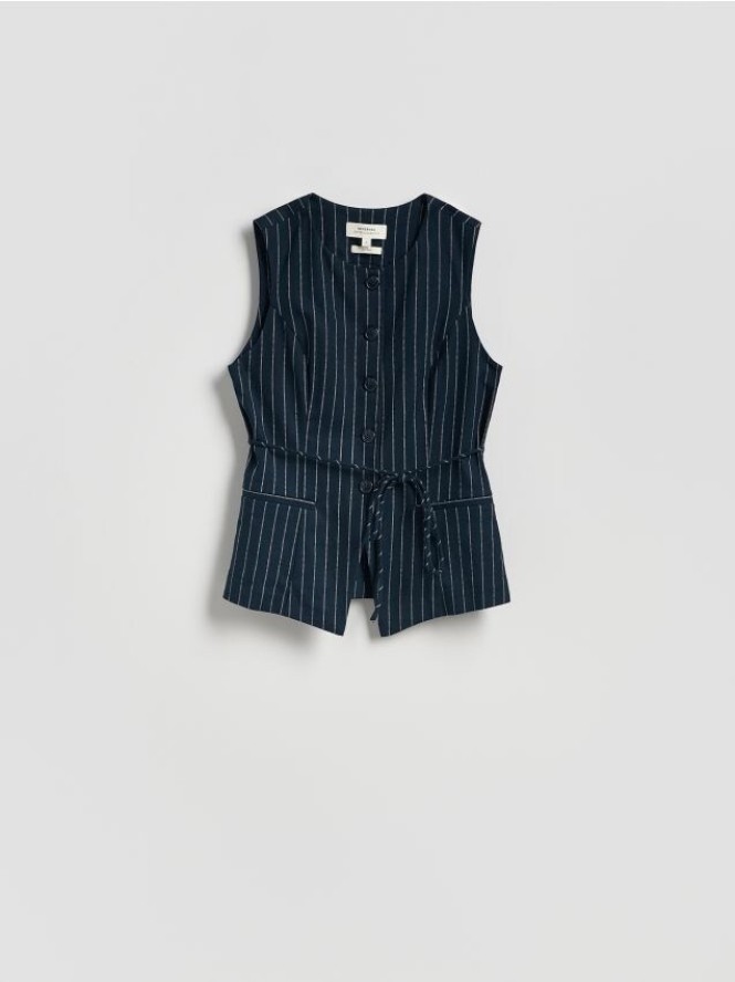 Taliowana kamizelka z dodatkiem lnu - granatowy