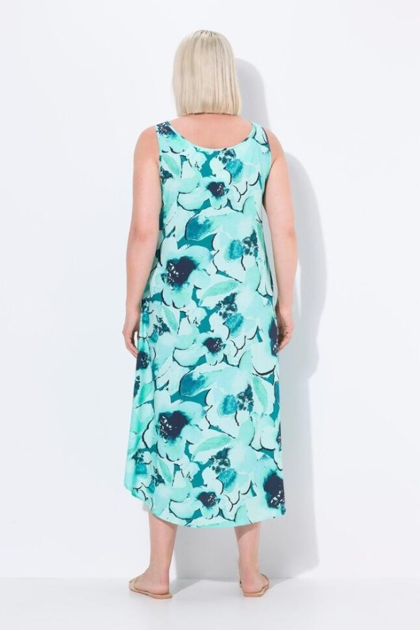 Damskie Sukienka midi kwiaty krój trapezowy okrągły dekolt bez rękawów