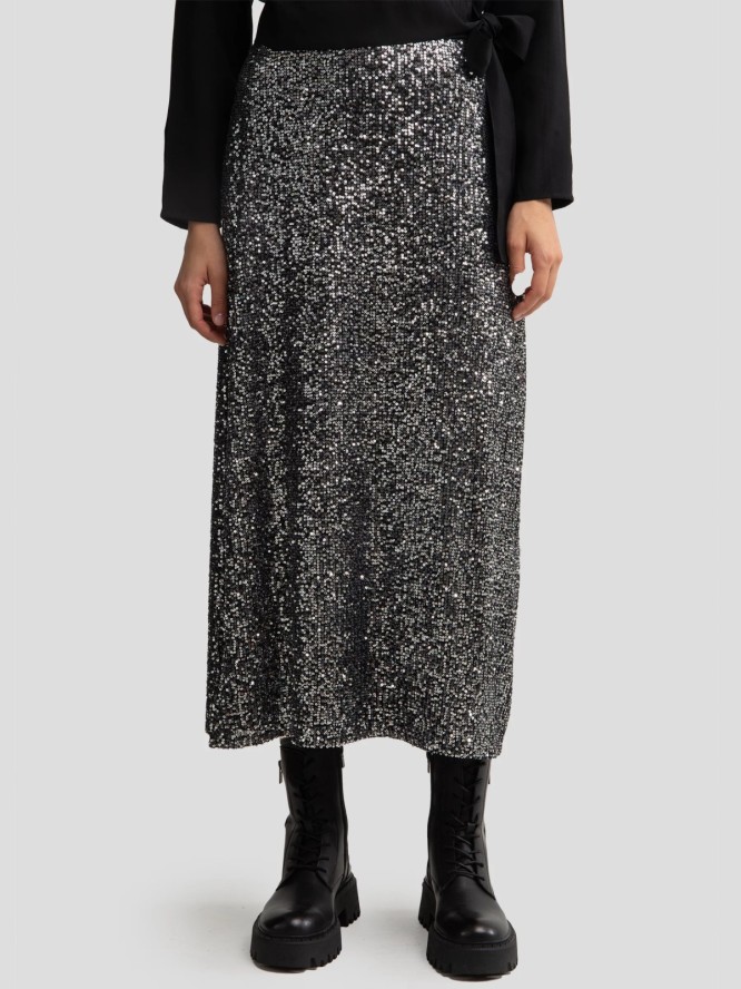 Spódnica damska cekinowa midi srebrna Soleasi 904